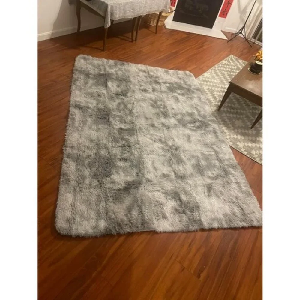 New 5x7 Ultra Soft Fluffy Rug, Tie-Dyed Grey Non-Slip Carpet for Home & Room